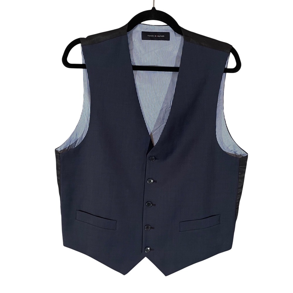 Tommy Hilfiger Mens Navy Blue 100% Worsted Wool 5-Button Suit Vest Waistcoat M